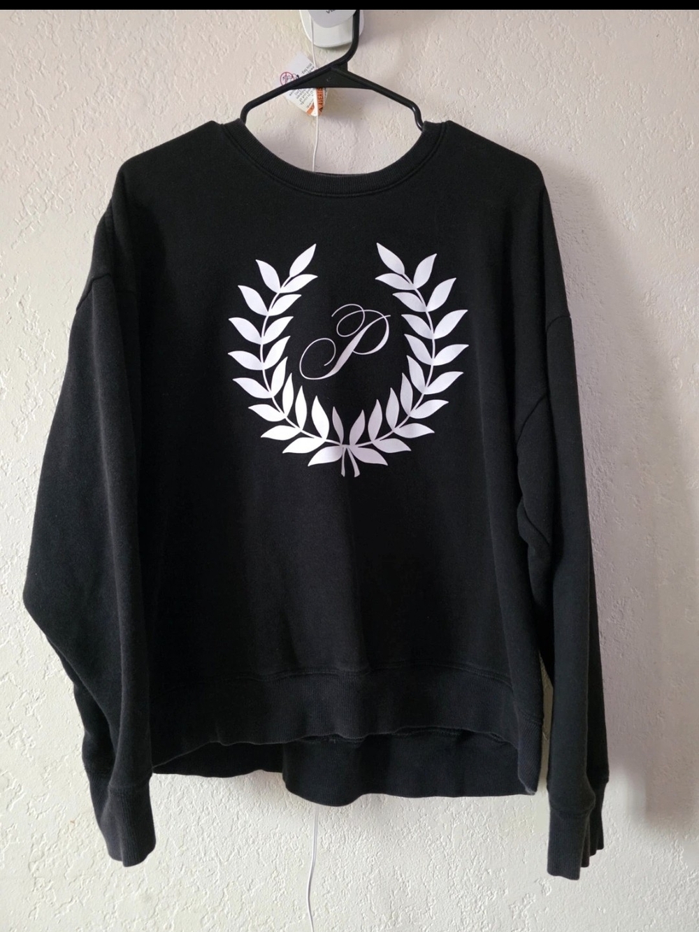 PINK Victoria's Secret Black Crewneck Sweatshirt with White Laurel Wreath